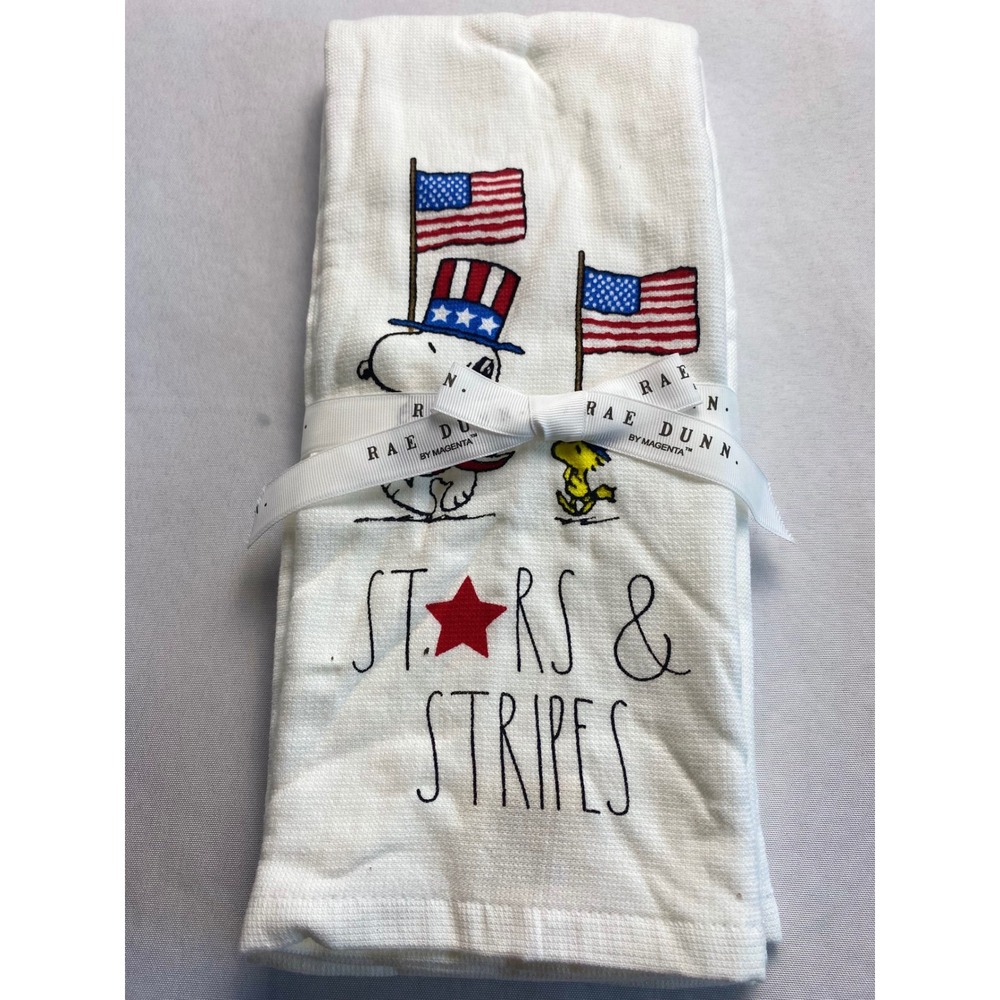 Rae Dunn Peanuts Snoopy Woodstock Patriotic Stars & Stripes Kitchen Towel Set